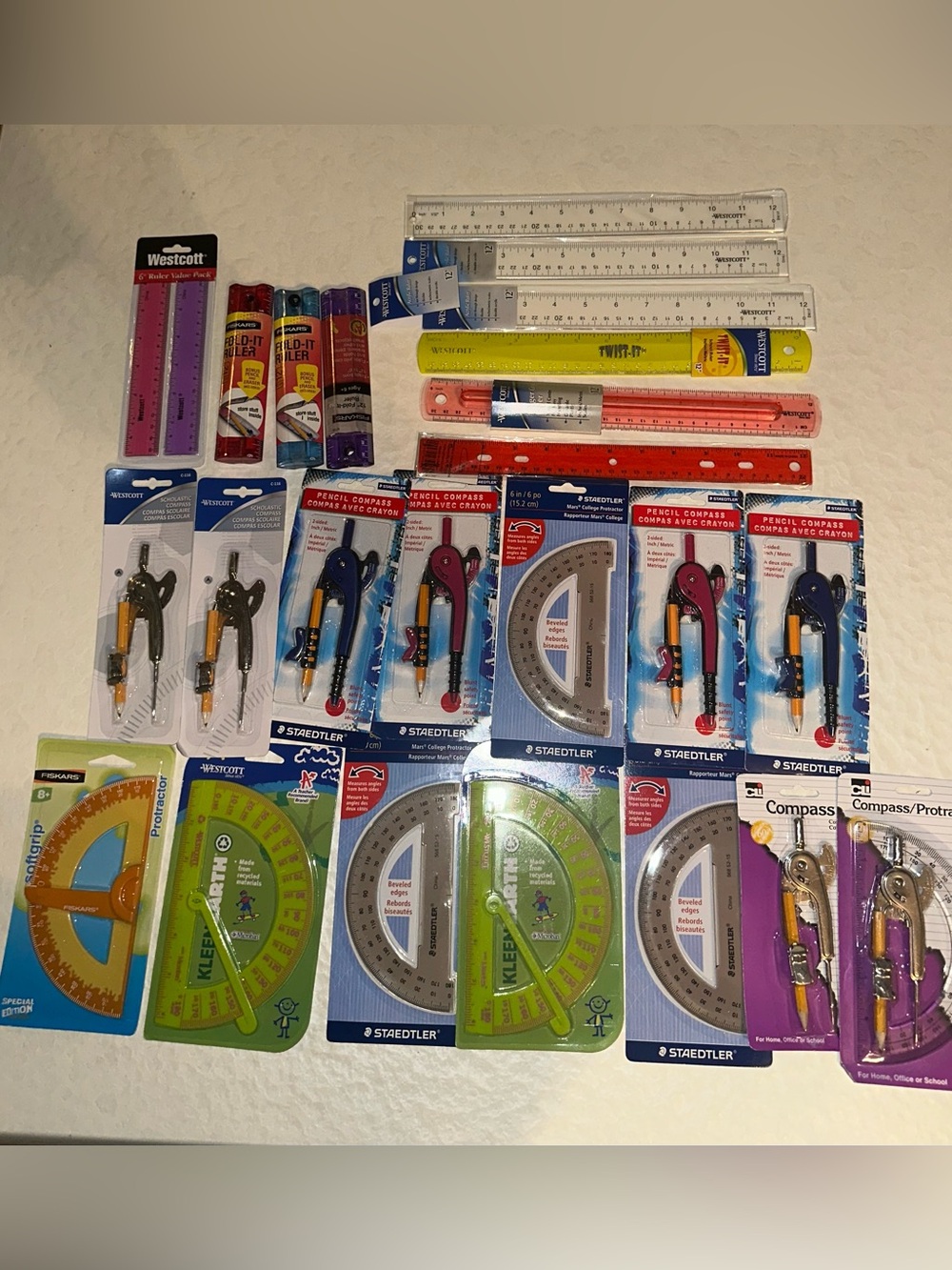 Bundle of 24 Rulers Compasses Protractors Brand New In Package Back To School